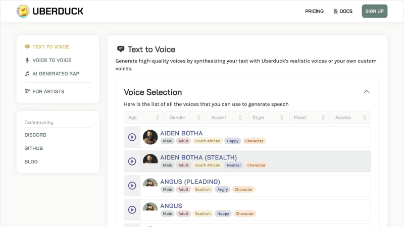 Uberduck Text to Voice